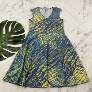Krimson Klover Ripple Effect Dress Size M New Yellow Blue Fit Flare Geometric